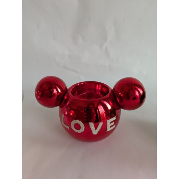 Disney Christmas Mickey Mouse Ear Candle Votive Holders Glass Peace Joy Love - Picture 3 of 5